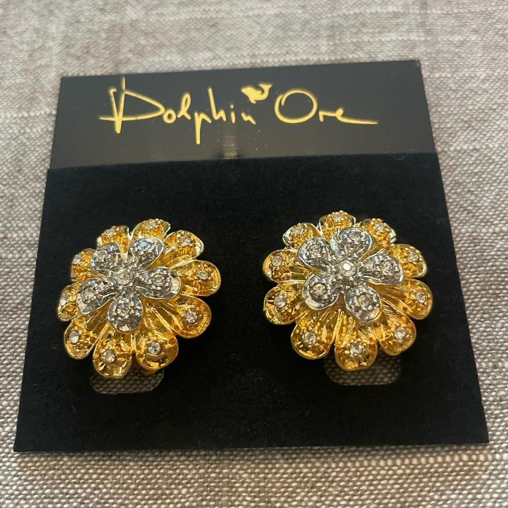 Dolphin Ore Gold and Silver Flower Earrings